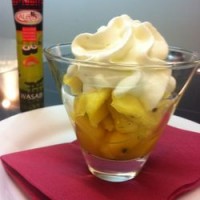 Salsa de mangue et ananas au sirop vanille &  Espuma Wasabi zestes de citron vert